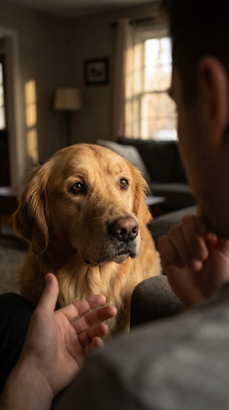 Perro mirando a su humano buscando conexión